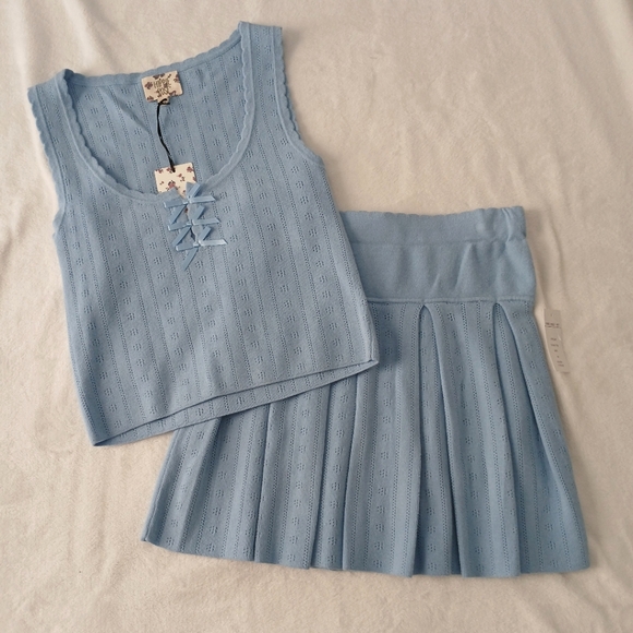 Hippie Rose Pleated Skirt And Top, 2 Pieces Set Light Blue Womens Size Medium - Picture 1 of 13